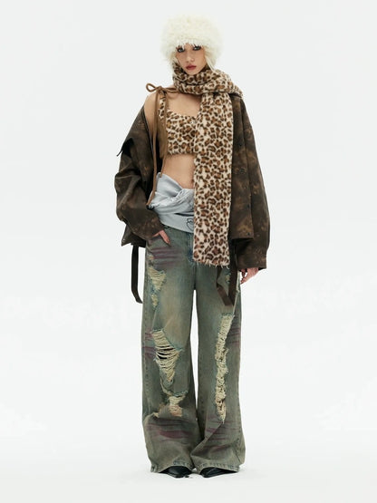 Emoha Winter Wilderness Embroidered Leopard Print Vest