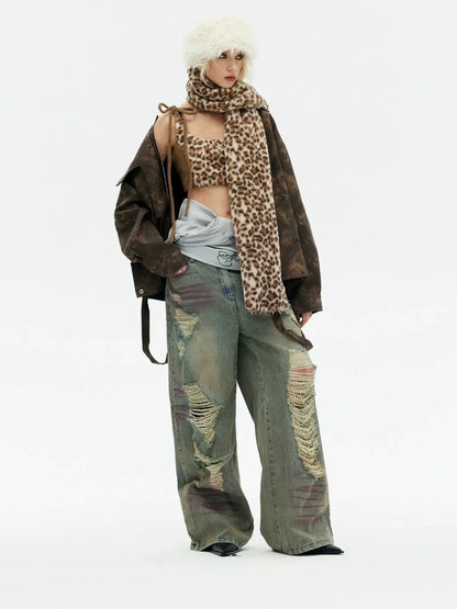 Emoha Winter Wilderness Embroidered Leopard Print Vest