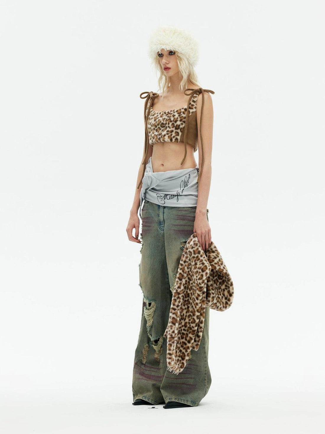 Emoha Winter Wilderness Embroidered Leopard Print Vest