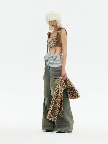 Emoha Winter Wilderness Embroidered Leopard Print Vest