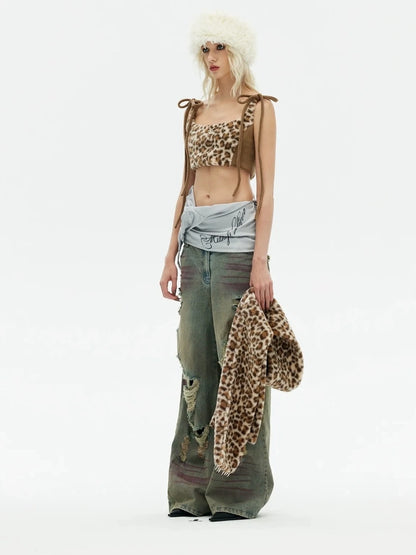 Emoha Winter Wilderness Embroidered Leopard Print Vest