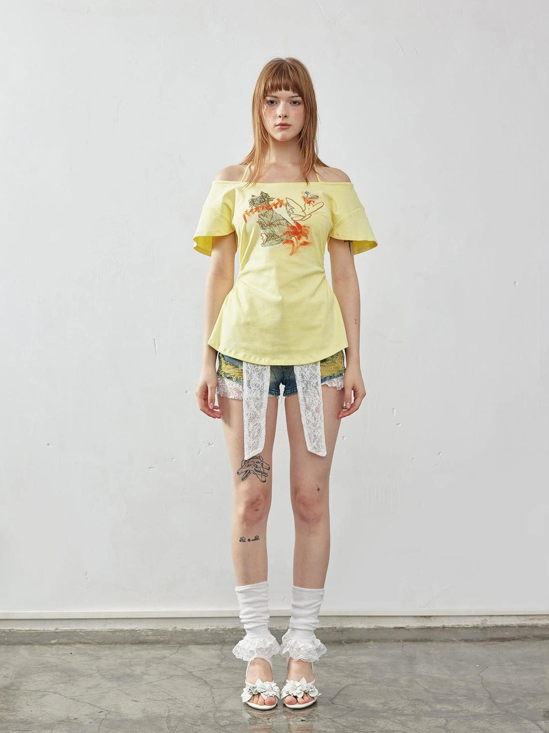 Emoha Y2K Hand Painted Off Shoulder Crop Top