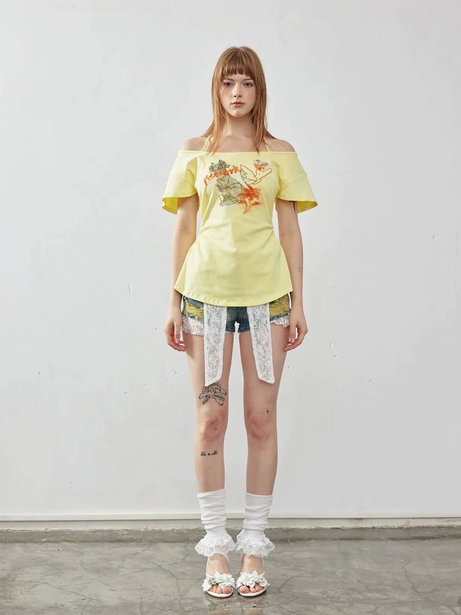 Emoha Y2K Hand Painted Off Shoulder Crop Top