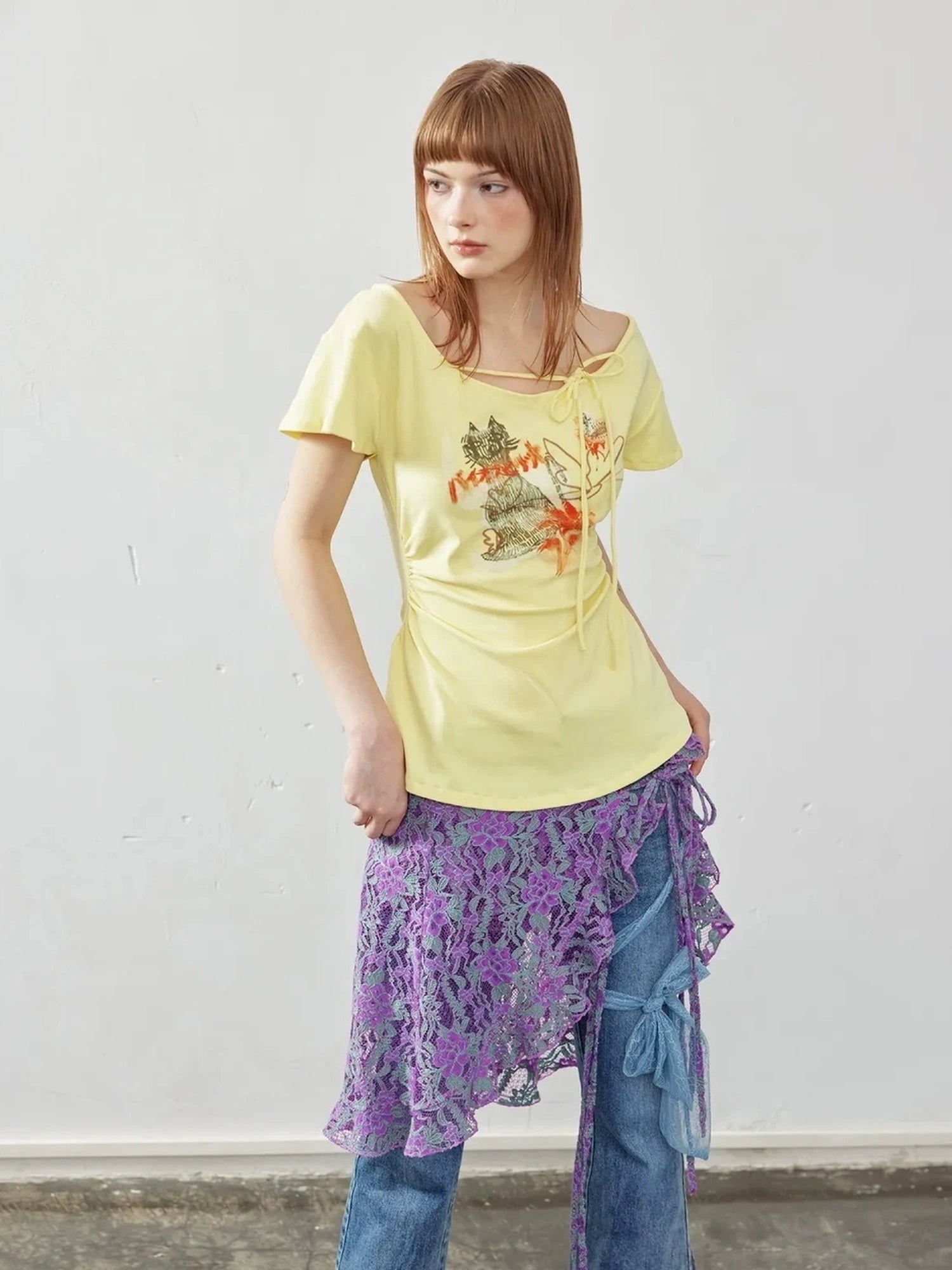 Emoha Y2K Hand Painted Off Shoulder Crop Top