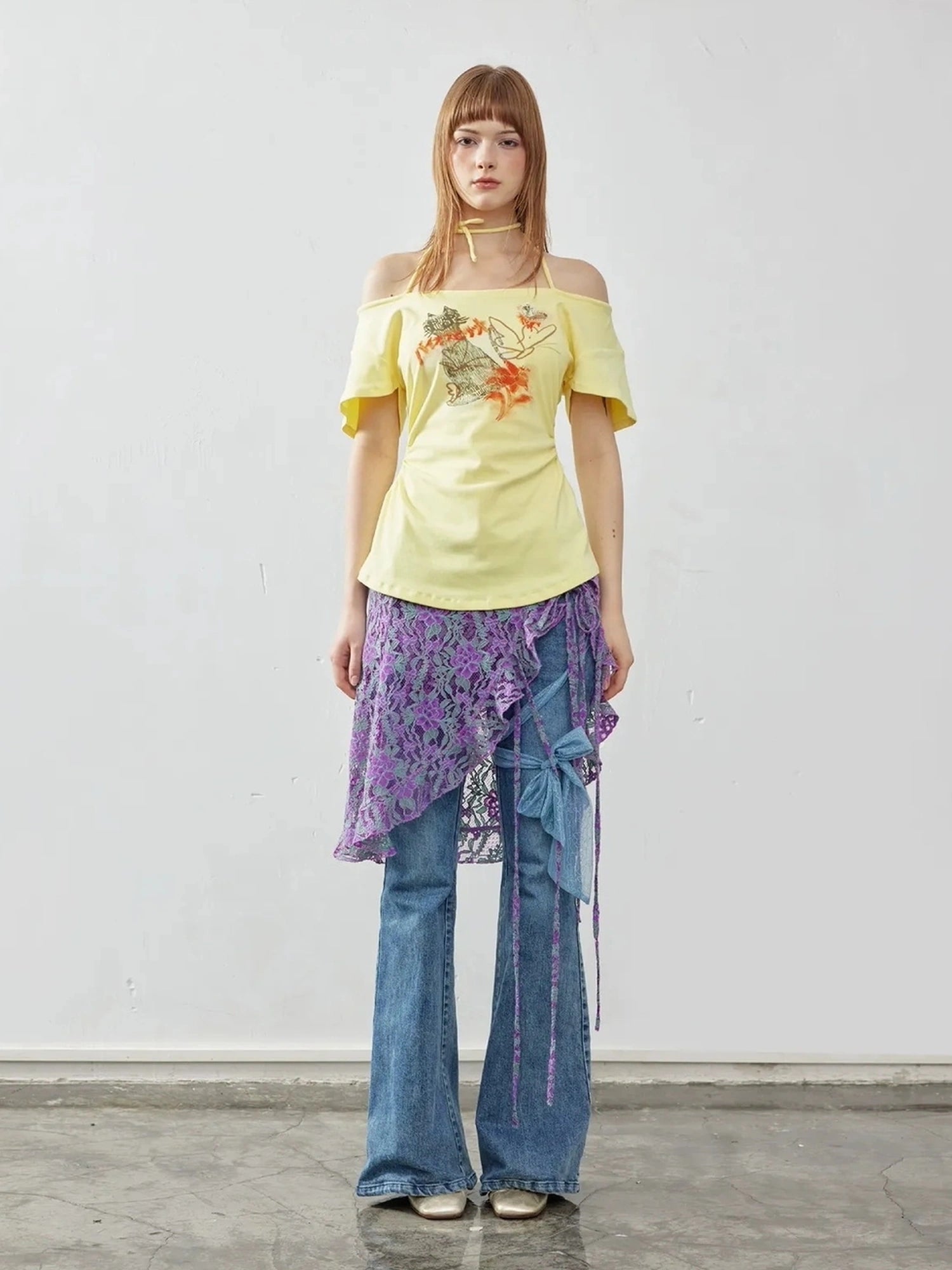 Emoha Y2K Hand Painted Off Shoulder Crop Top