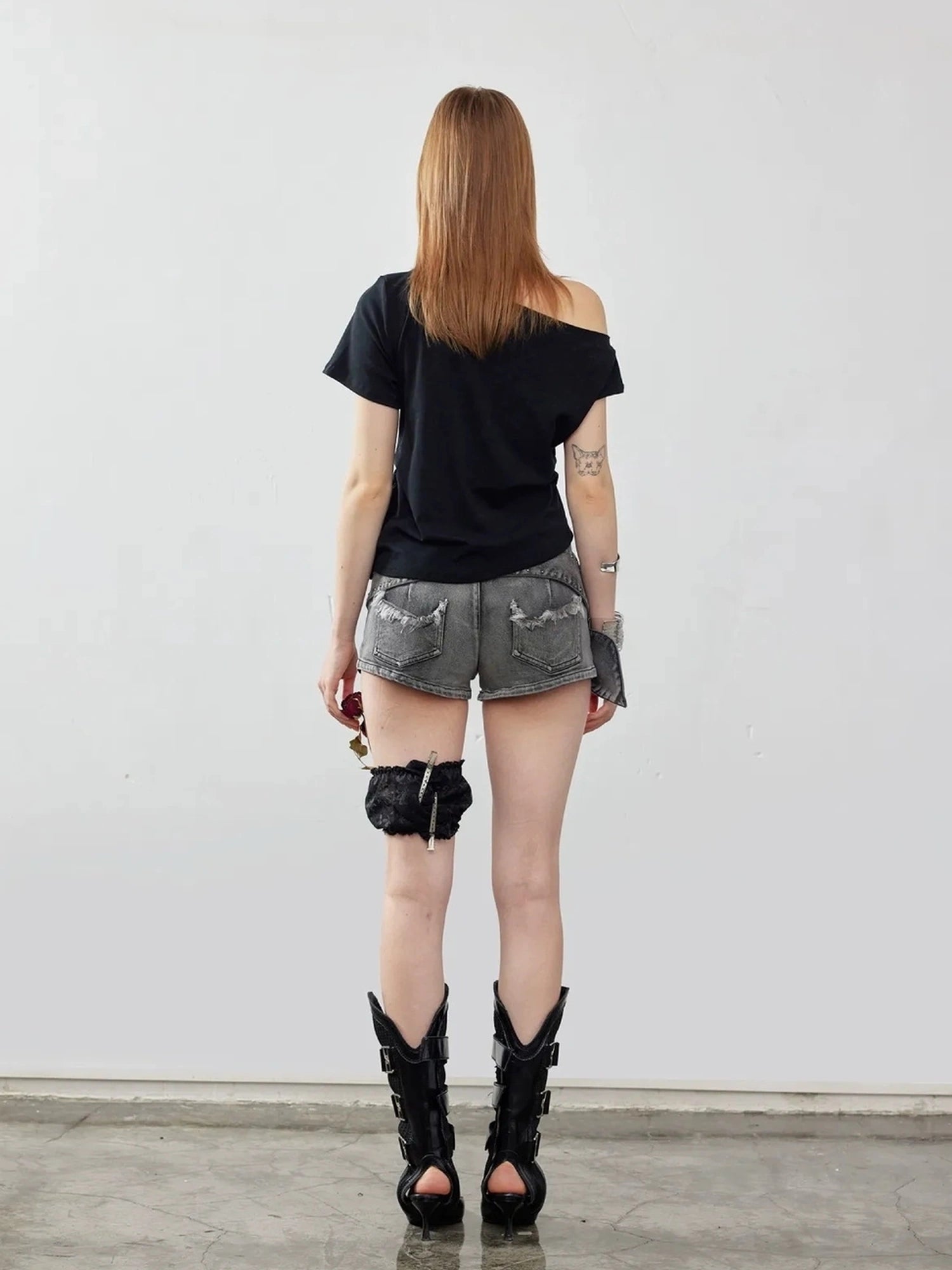 Emoha Y2K Ripped Denim Shorts With Cat Whiskers