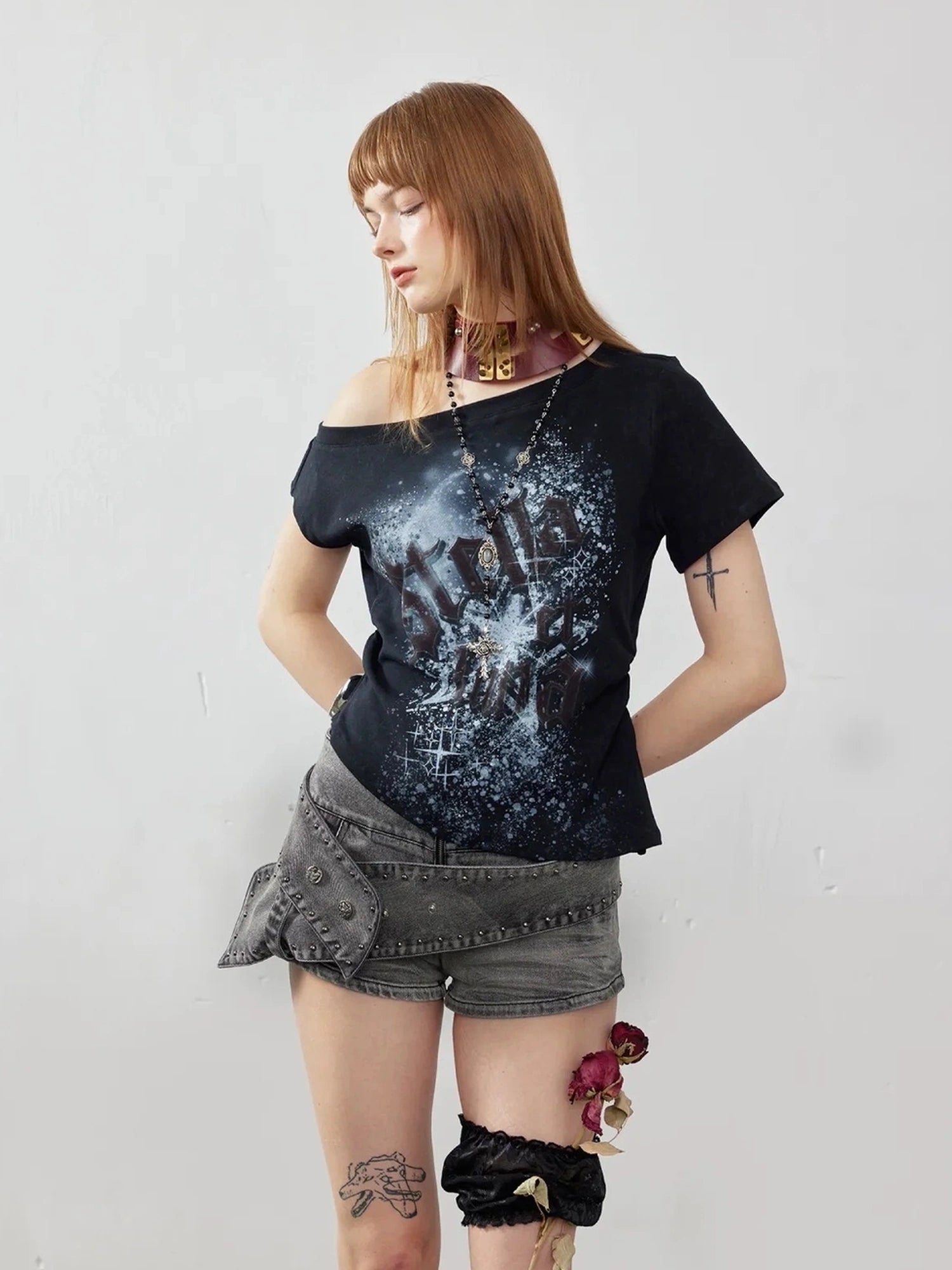 Emoha Y2K Ripped Denim Shorts With Cat Whiskers