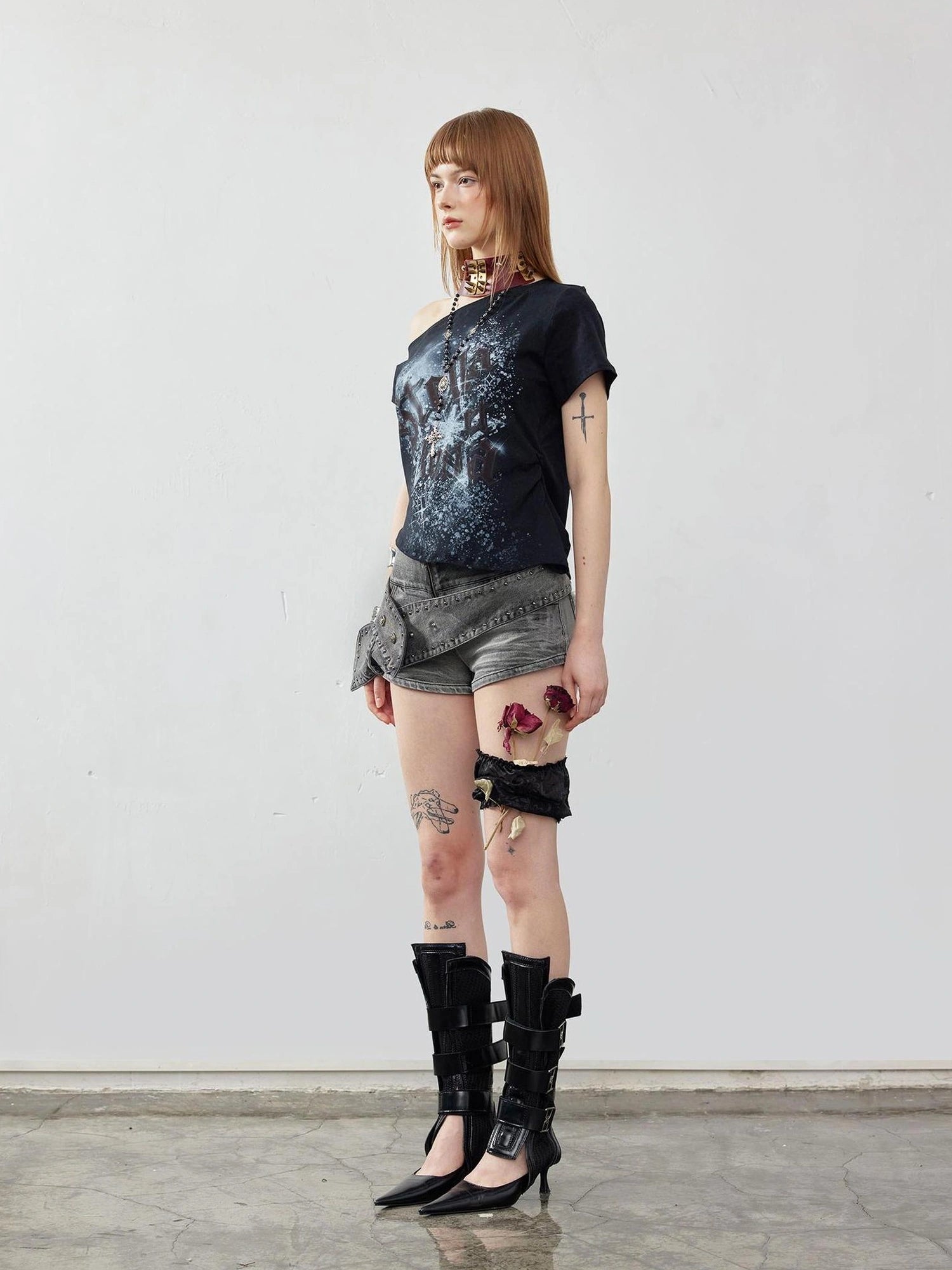 Emoha Y2K Ripped Denim Shorts With Cat Whiskers