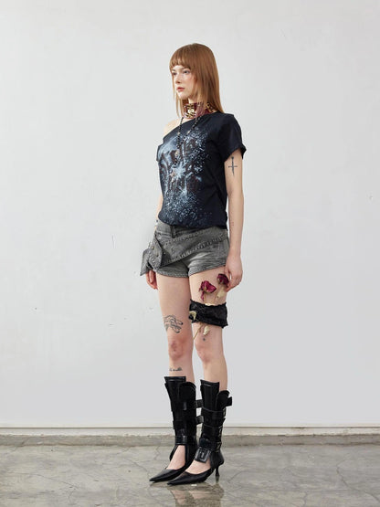 Emoha Y2K Ripped Denim Shorts With Cat Whiskers