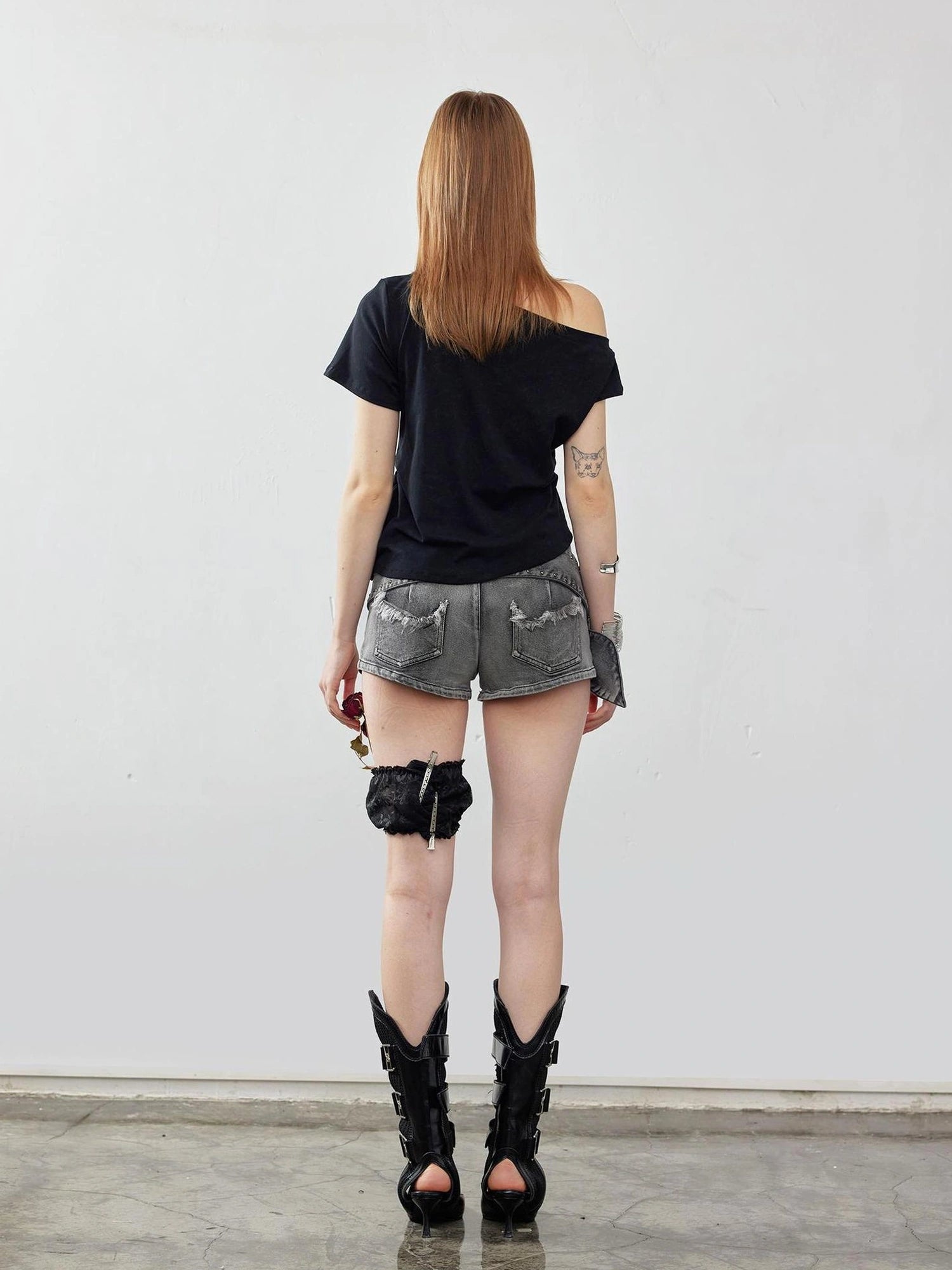 Emoha Y2K Ripped Denim Shorts With Cat Whiskers