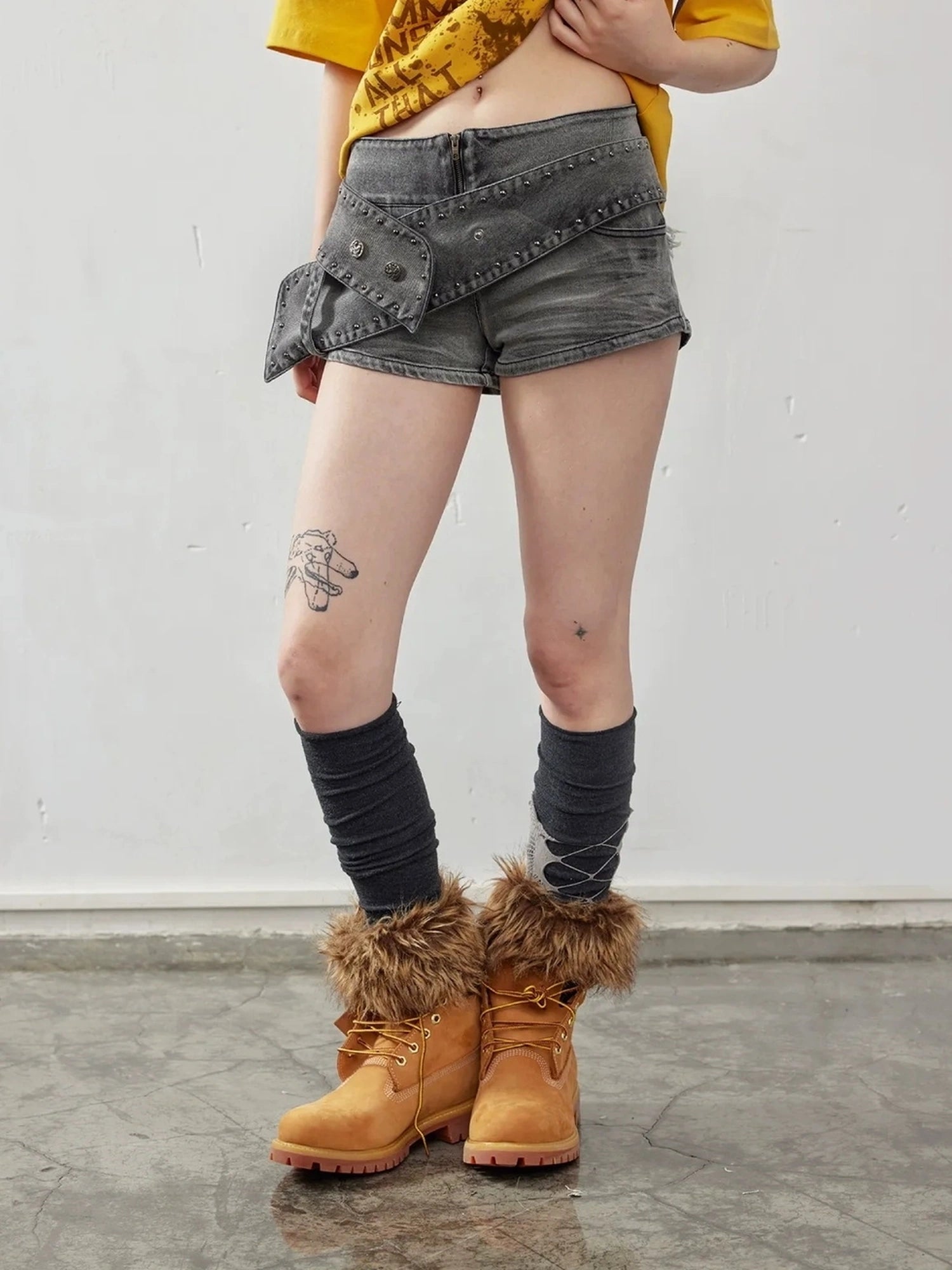 Emoha Y2K Ripped Denim Shorts With Cat Whiskers