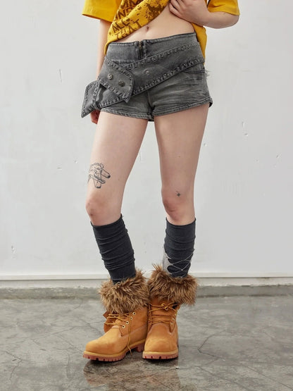 Emoha Y2K Ripped Denim Shorts With Cat Whiskers