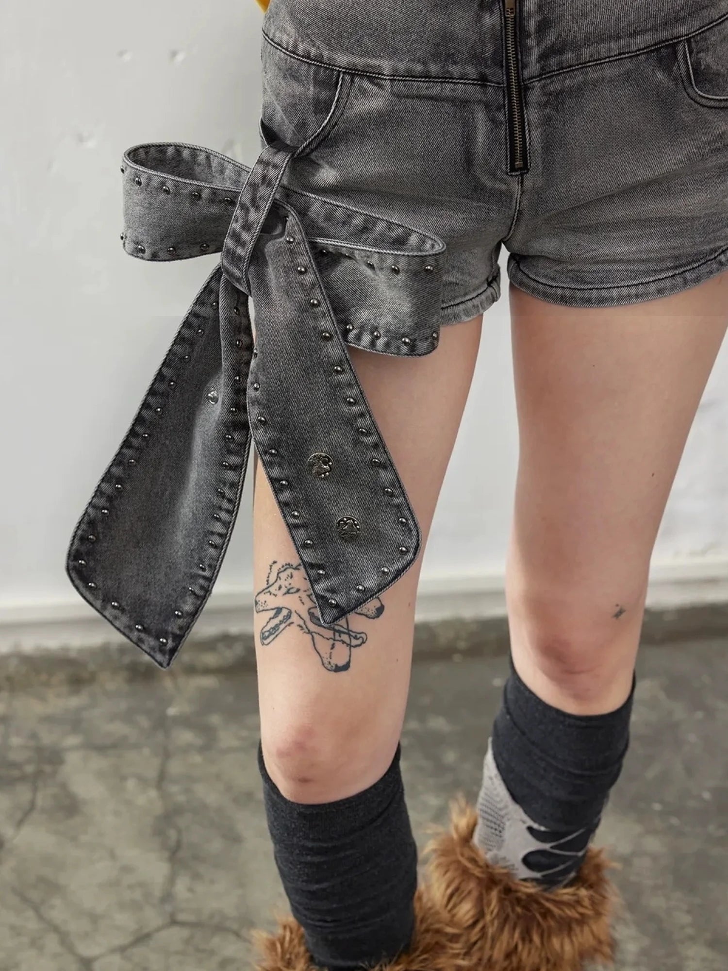 Emoha Y2K Ripped Denim Shorts With Cat Whiskers