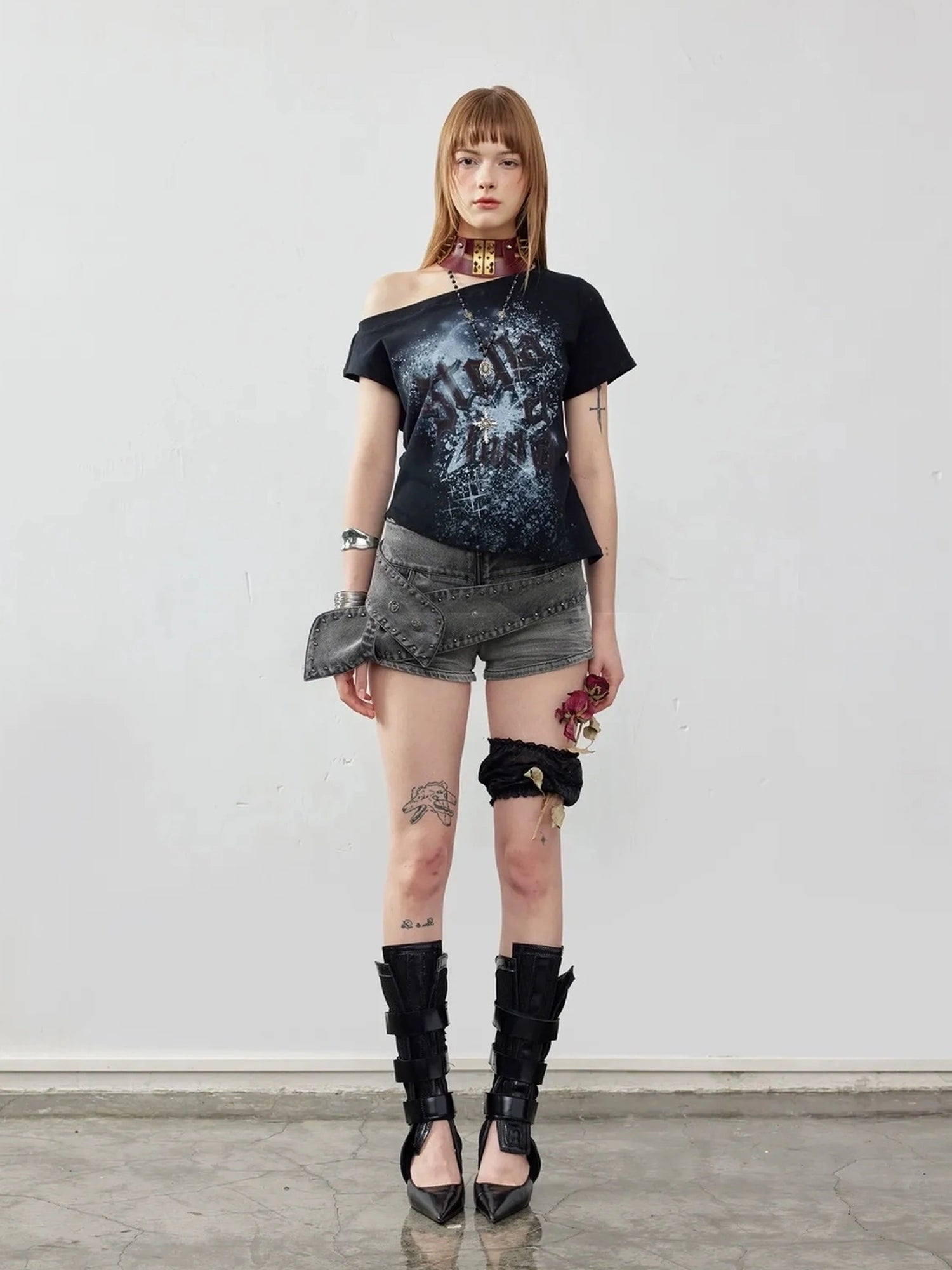Emoha Y2K Ripped Denim Shorts With Cat Whiskers