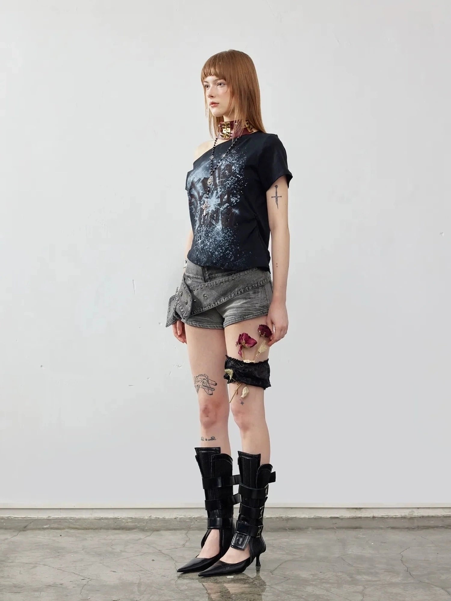 Emoha Y2K Ripped Denim Shorts With Cat Whiskers