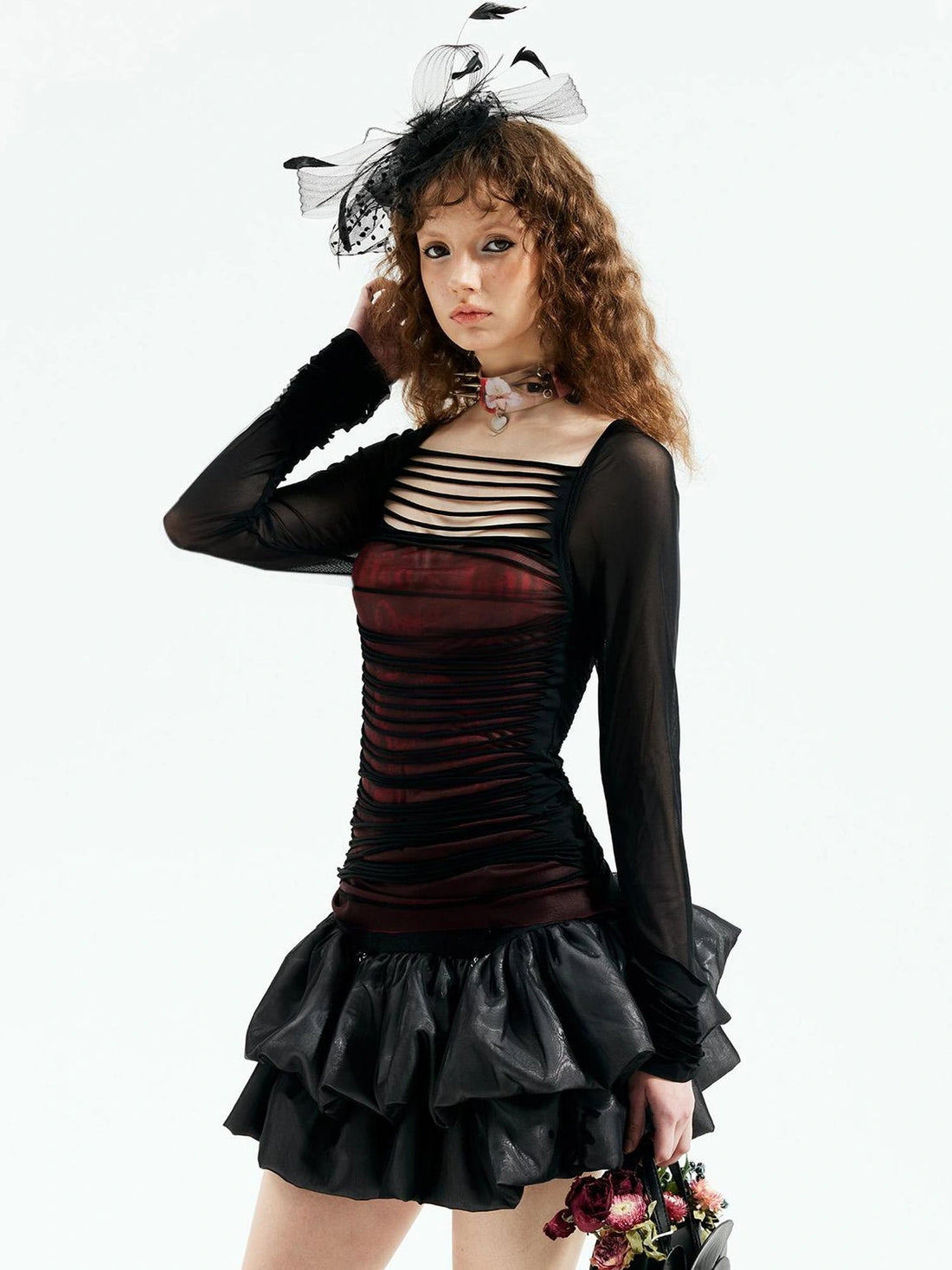 Emoha Y2k Black Witch Mesh Long Sleeve Punk Top