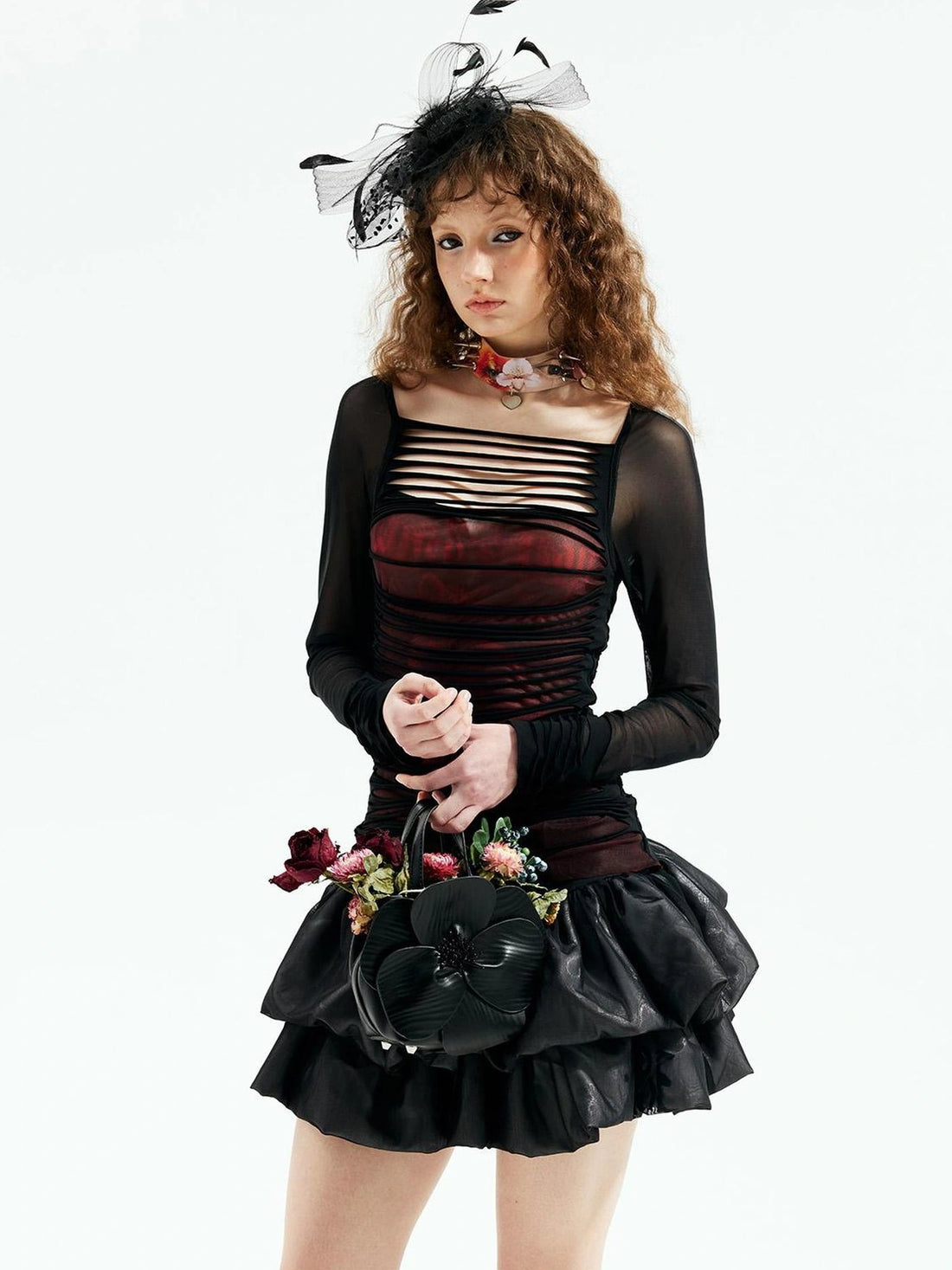 Emoha Y2k Black Witch Mesh Long Sleeve Punk Top