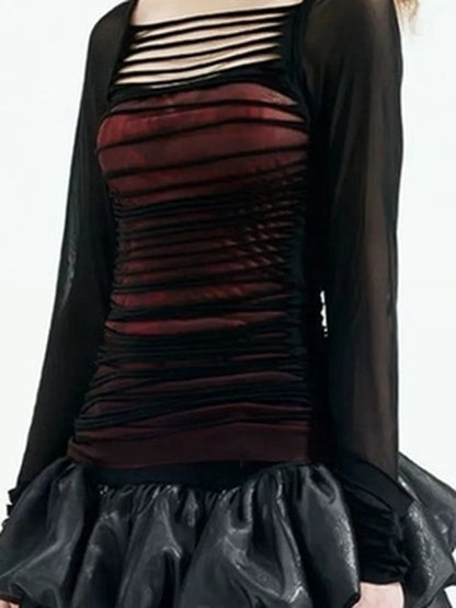 Emoha Y2k Black Witch Mesh Long Sleeve Punk Top