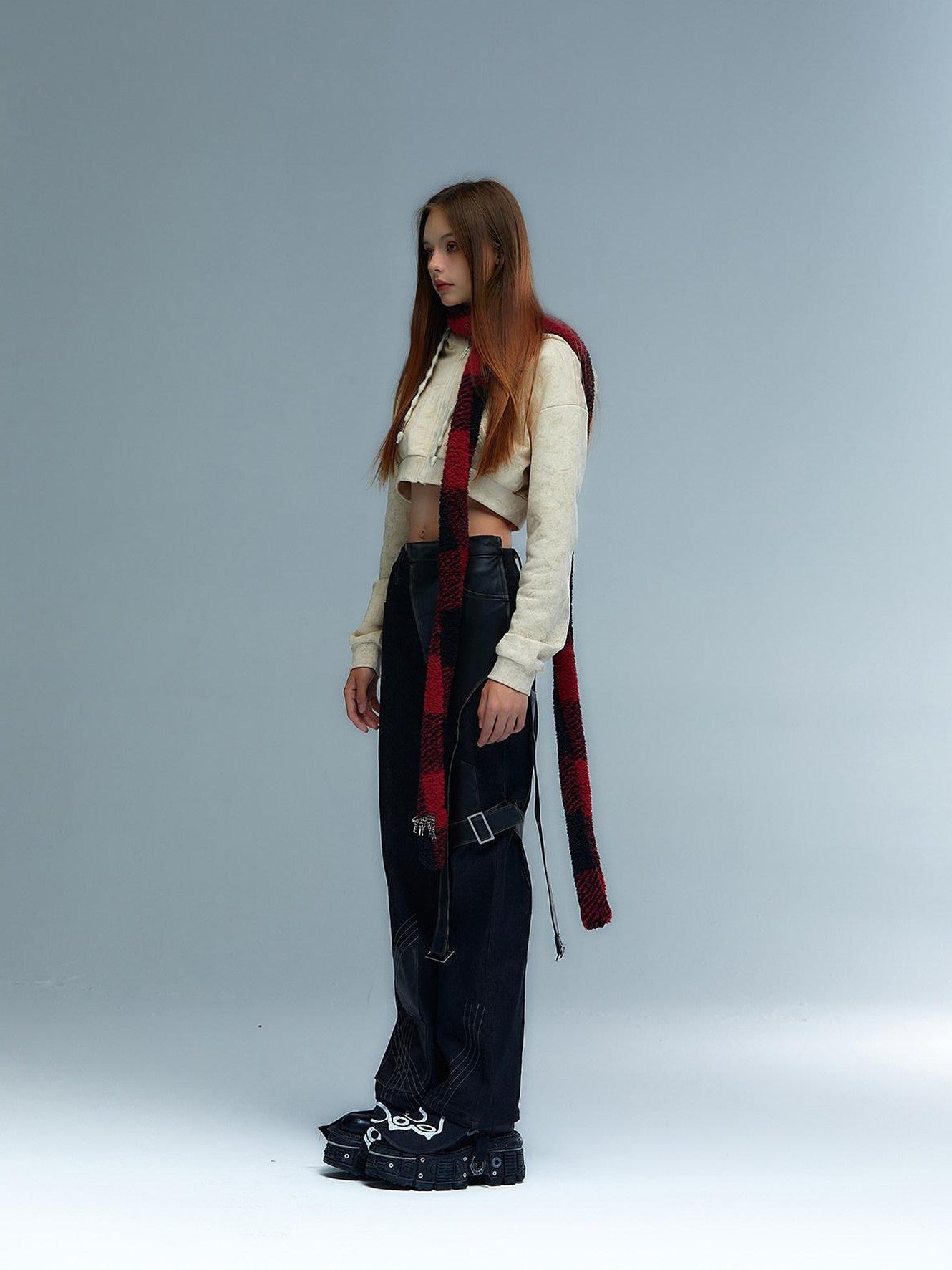 Emoha Y2k Cute Rivet Check Grid Punk Cat Women&