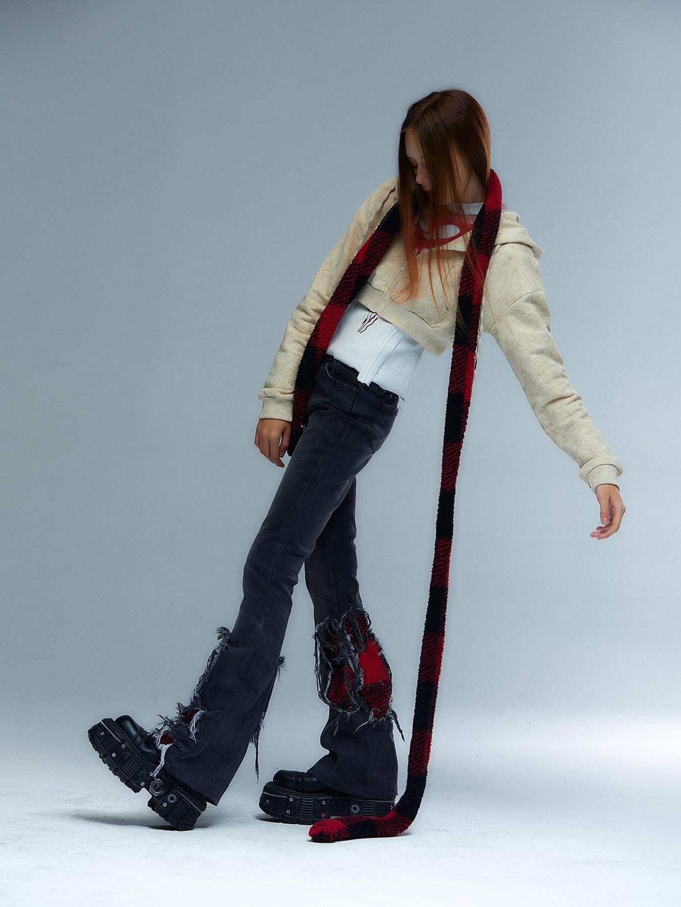 Emoha Y2k Cute Rivet Check Grid Punk Cat Women&