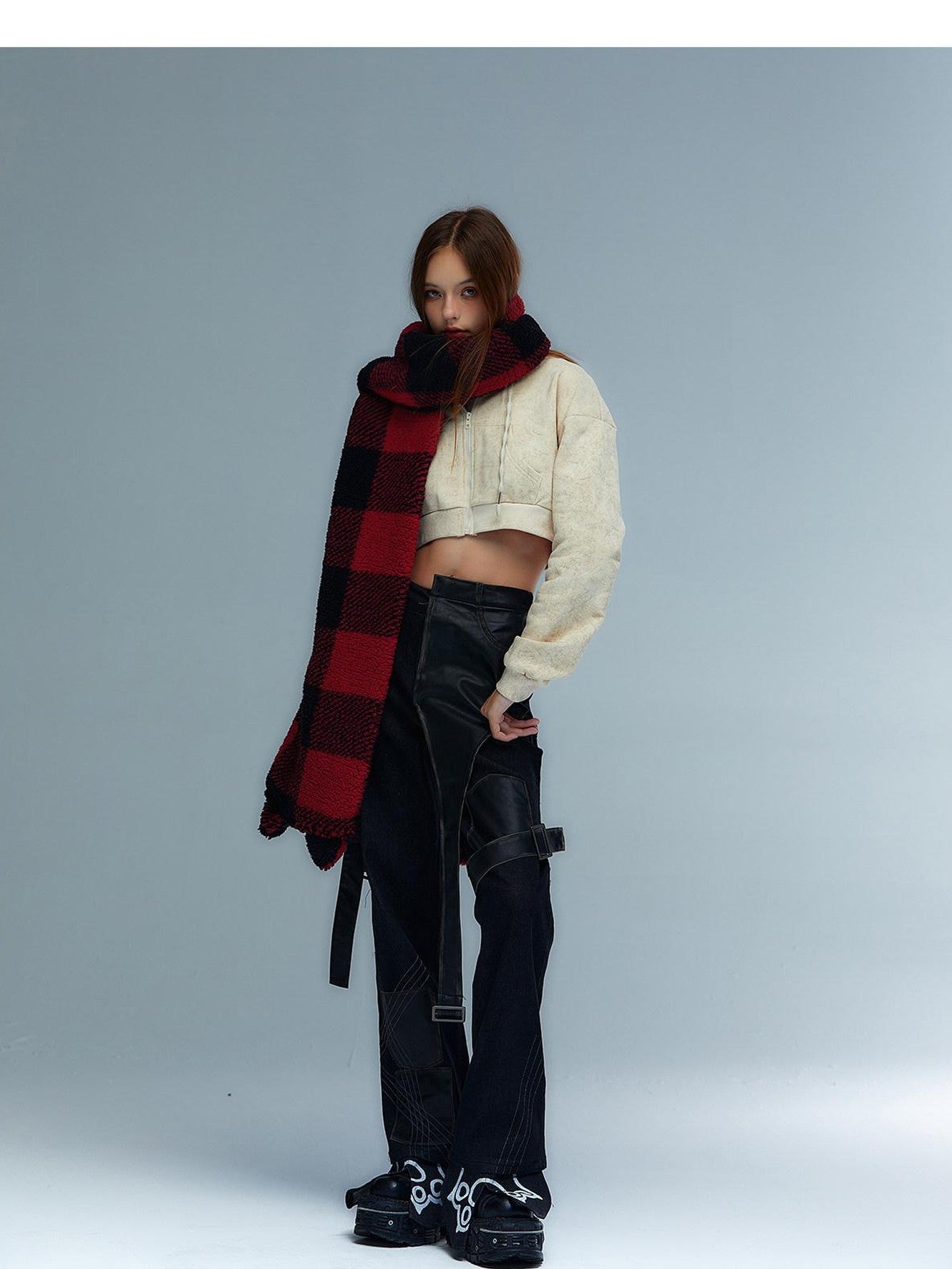 Emoha Y2k Cute Rivet Check Grid Punk Cat Women&