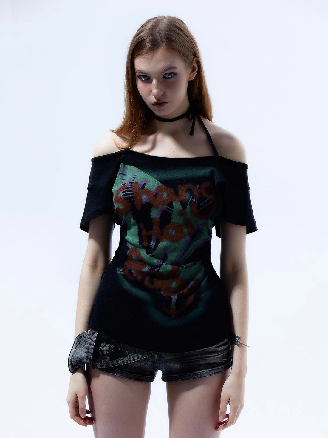 Y2k Grunge Butterfly One Shoulder Crop Tee