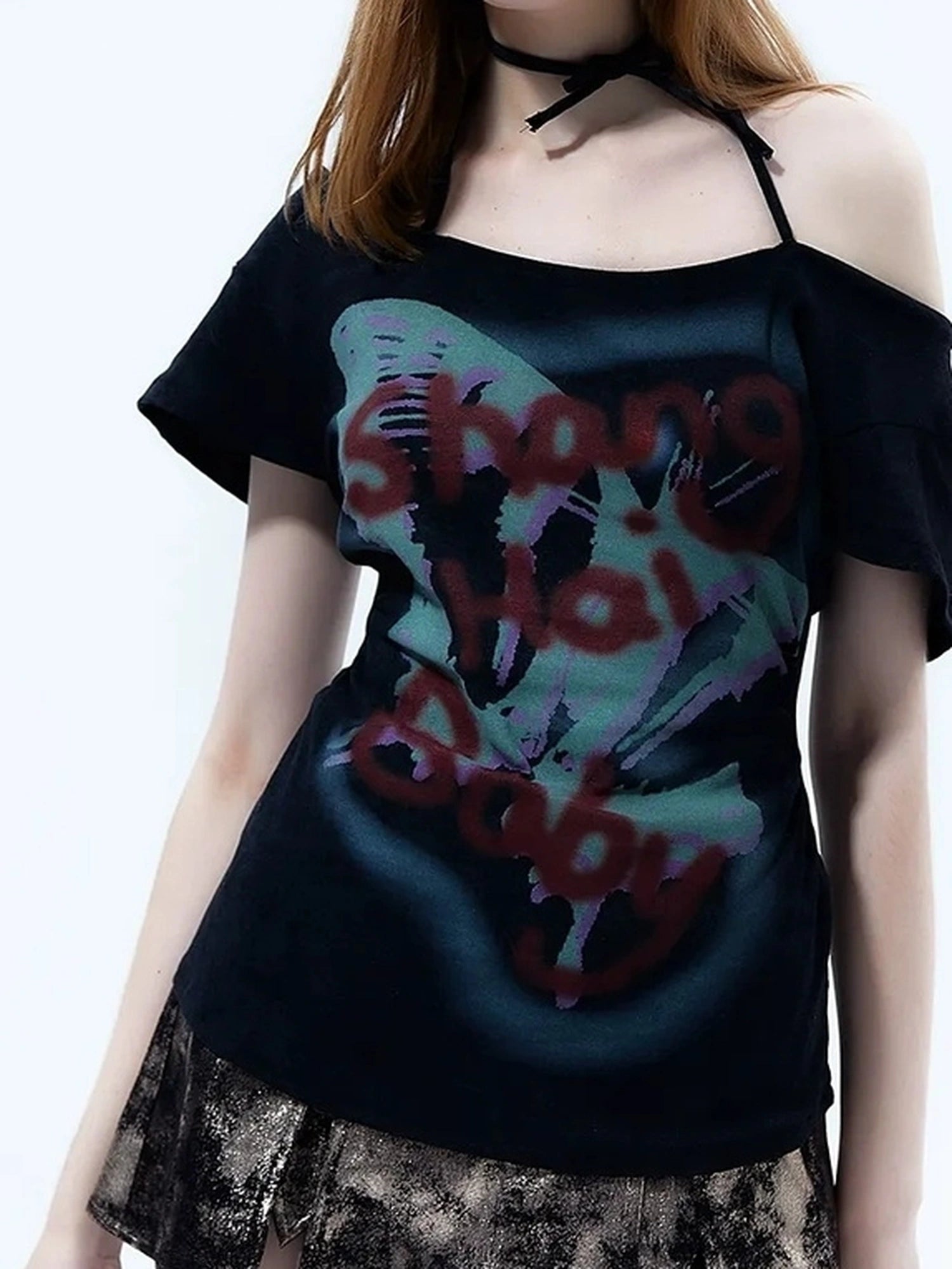 Y2k Grunge Butterfly One Shoulder Crop Tee