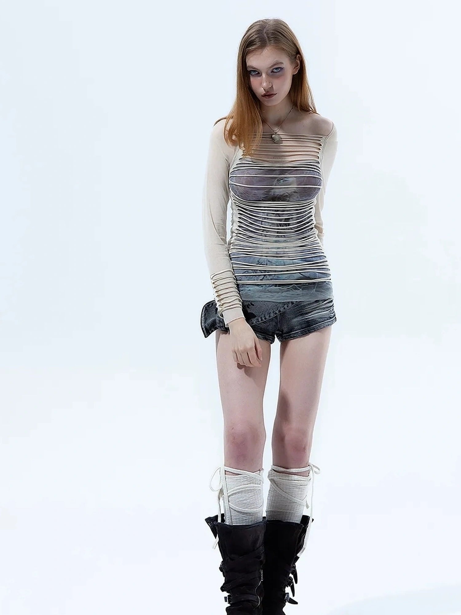Emoha Y2k Mesh Trim Long Sleeve Tee