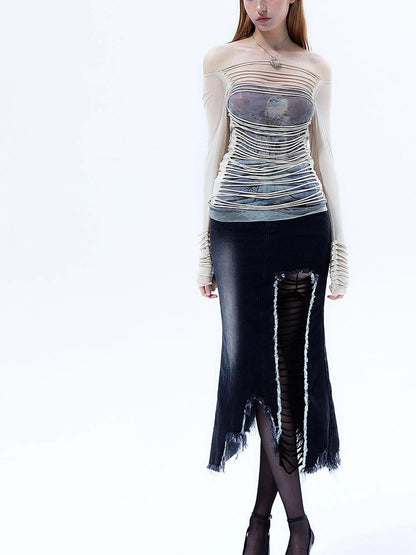Emoha Y2k Mesh Trim Long Sleeve Tee