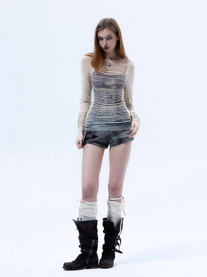 Emoha Y2k Mesh Trim Long Sleeve Tee