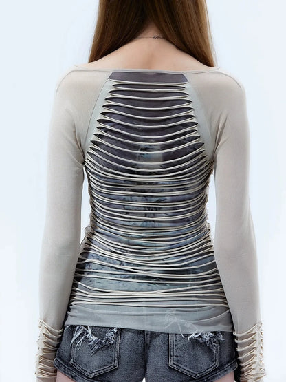 Emoha Y2k Mesh Trim Long Sleeve Tee