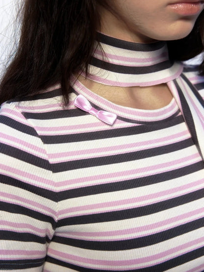 Emoha Y2k Pink Stripe Stretch Bow Cami Pants Set
