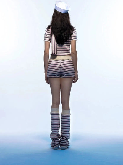 Emoha Y2k Pink Stripe Stretch Bow Cami Pants Set