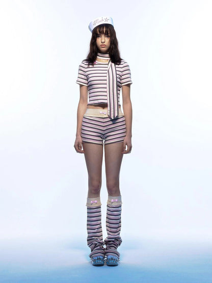 Emoha Y2k Pink Stripe Stretch Bow Cami Pants Set
