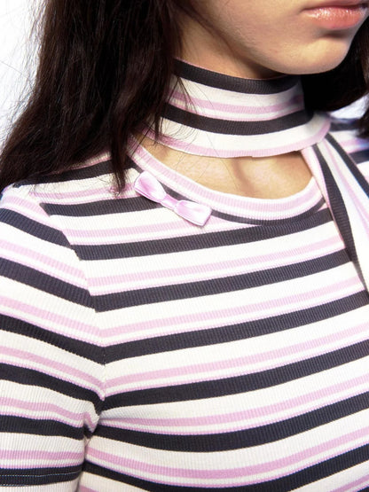 Emoha Y2k Pink Stripe Stretch Bow Cami Pants Set