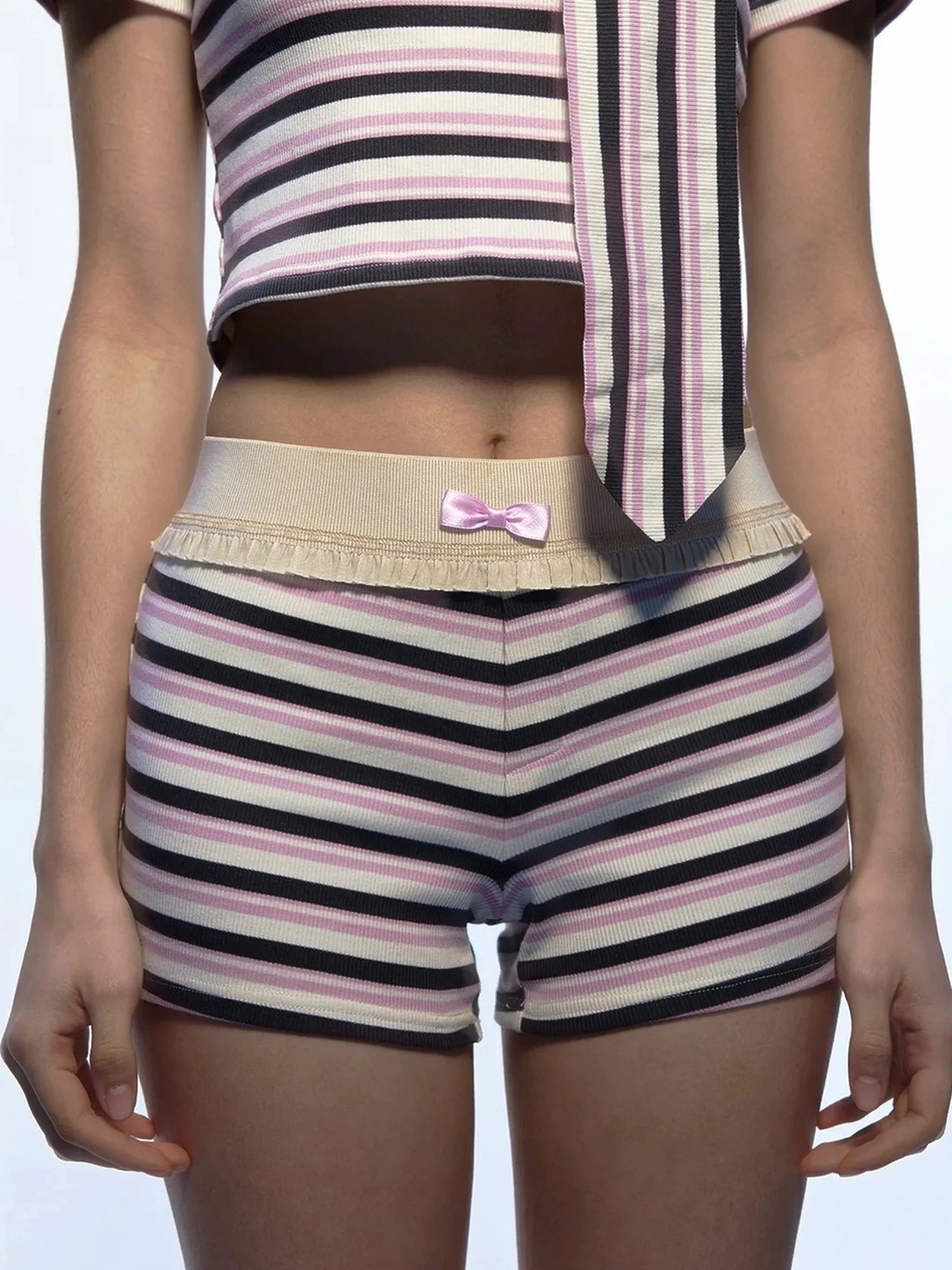 Emoha Y2k Pink Stripe Stretch Bow Cami Pants Set