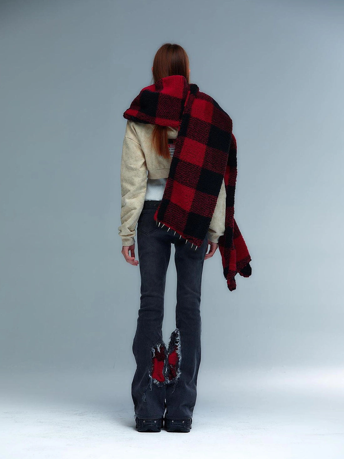 Emoha Y2k Plaid Punk Kitty Winter Scarf