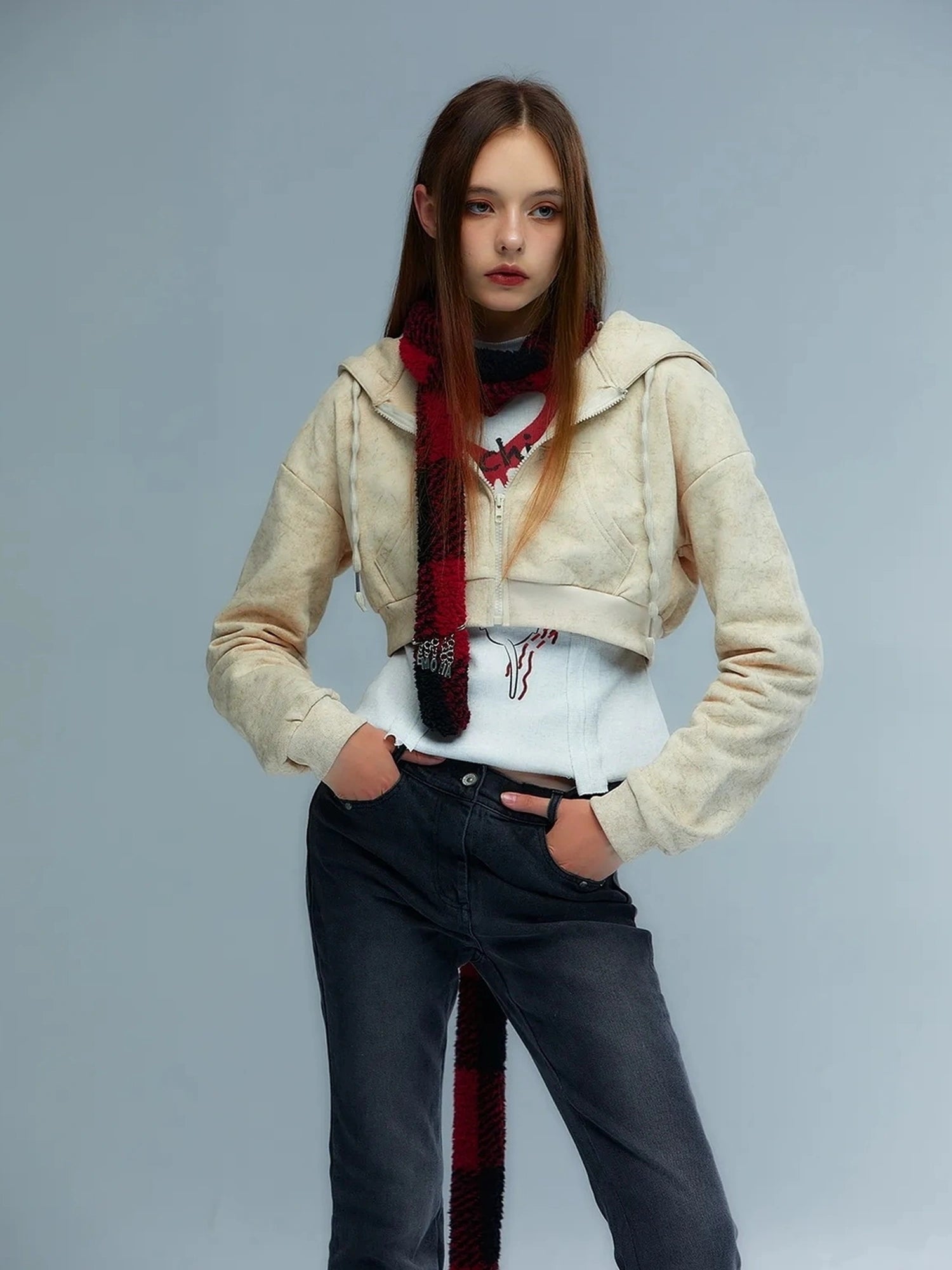 Emoha Y2k Plaid Punk Kitty Winter Scarf