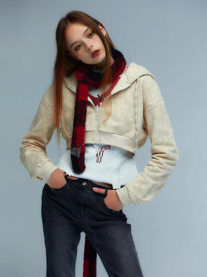 Emoha Y2k Plaid Punk Kitty Winter Scarf