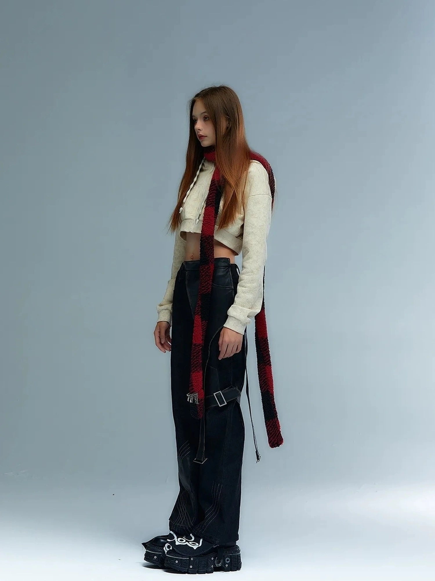 Emoha Y2k Plaid Punk Kitty Winter Scarf