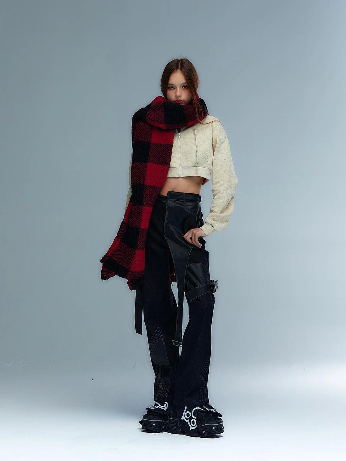 Emoha Y2k Plaid Punk Kitty Winter Scarf