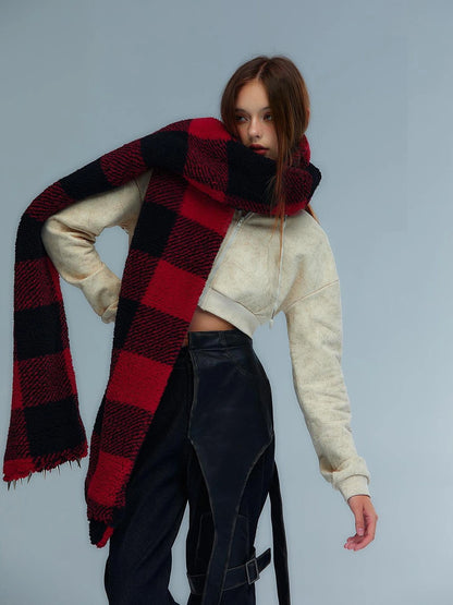 Emoha Y2k Plaid Punk Kitty Winter Scarf