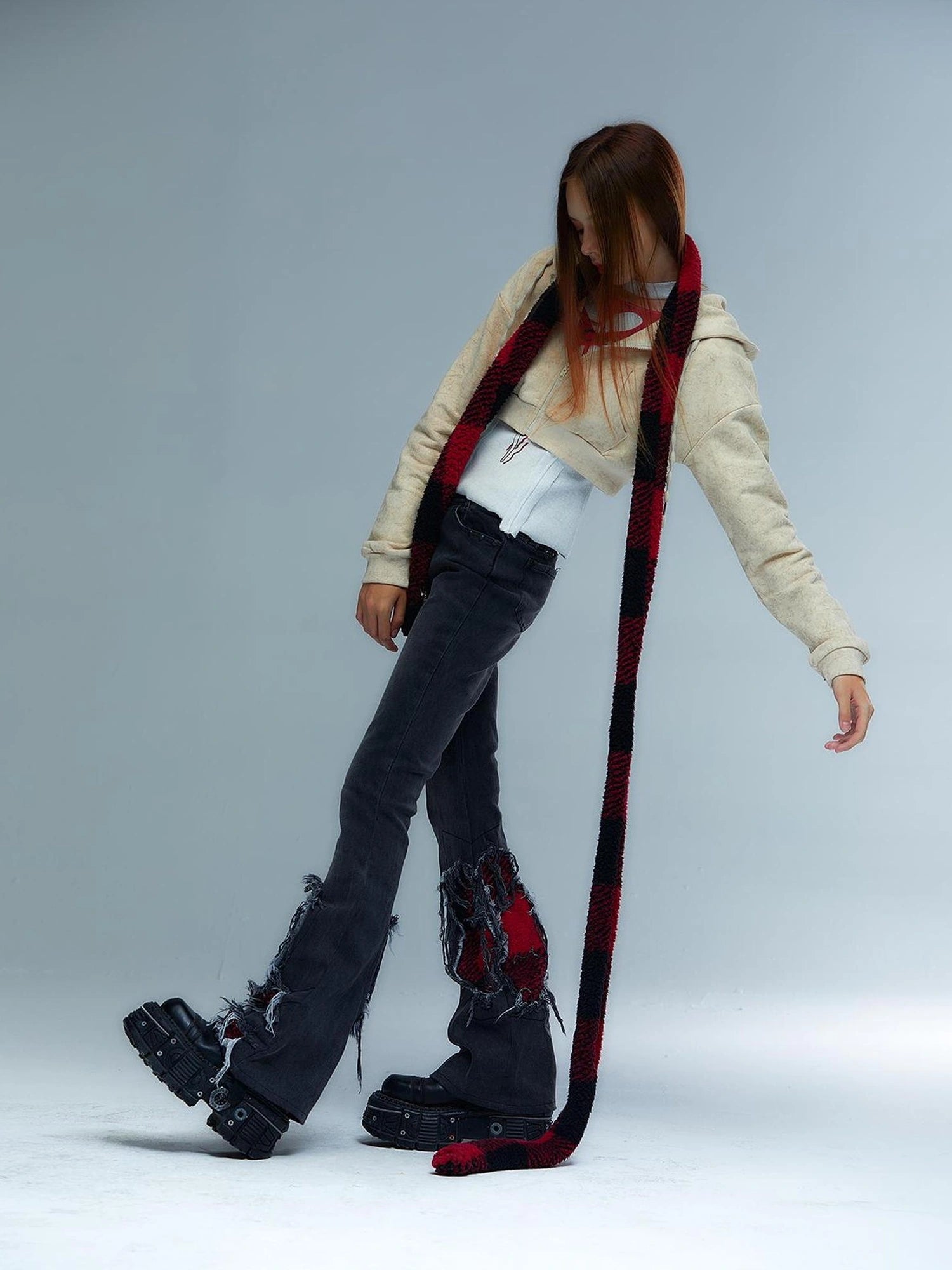 Emoha Y2k Plaid Punk Kitty Winter Scarf