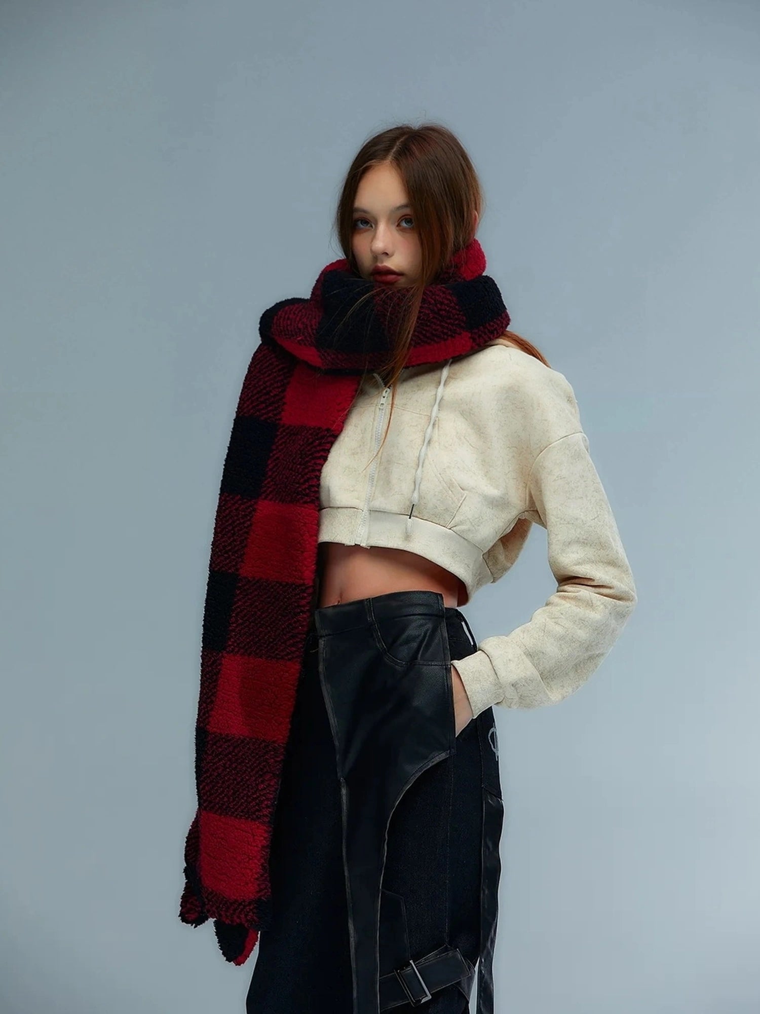Emoha Y2k Plaid Punk Kitty Winter Scarf