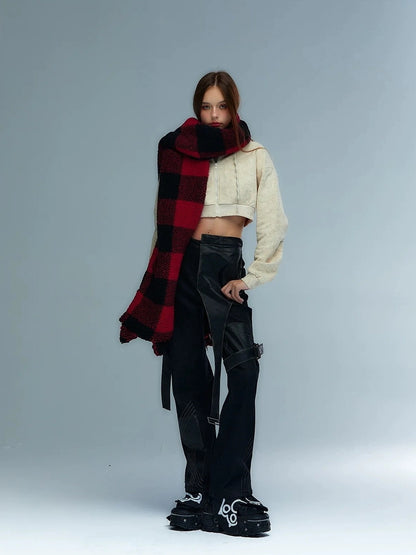 Emoha Y2k Plaid Punk Kitty Winter Scarf