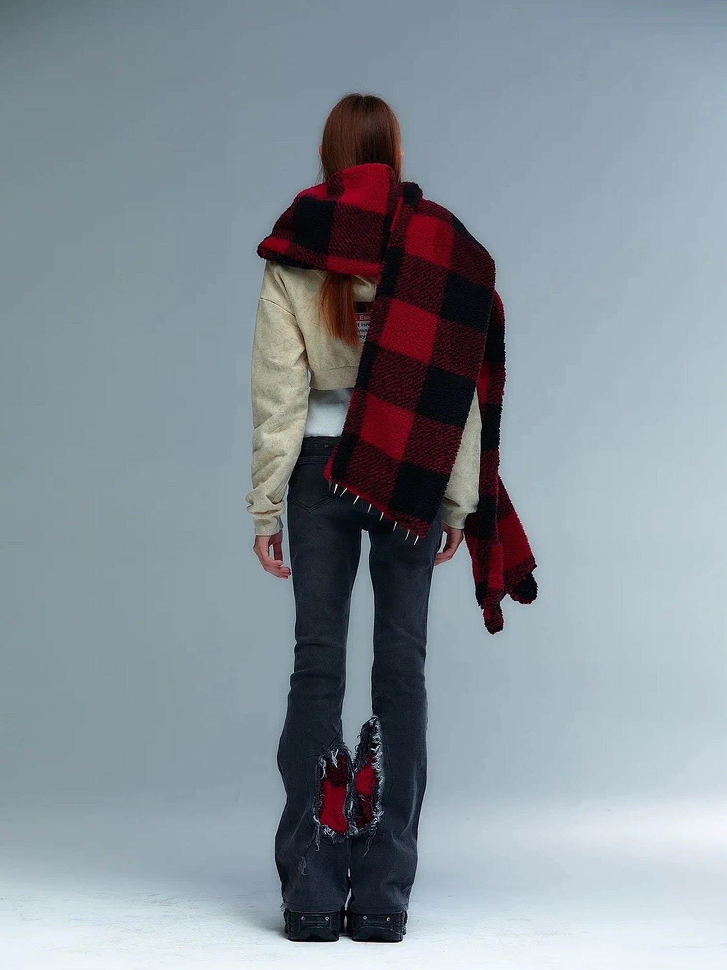 Emoha Y2k Plaid Punk Kitty Winter Scarf