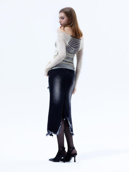Emoha Y2k Retro Striped 3d Embellished Slim Fit Women&