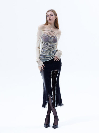 Emoha Y2k Retro Striped 3d Embellished Slim Fit Women&