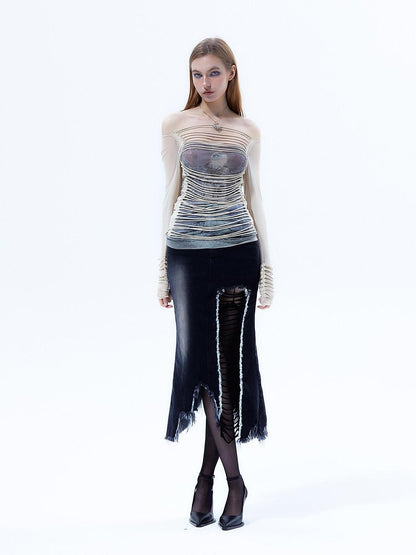 Emoha Y2k Retro Striped 3d Embellished Slim Fit Women&