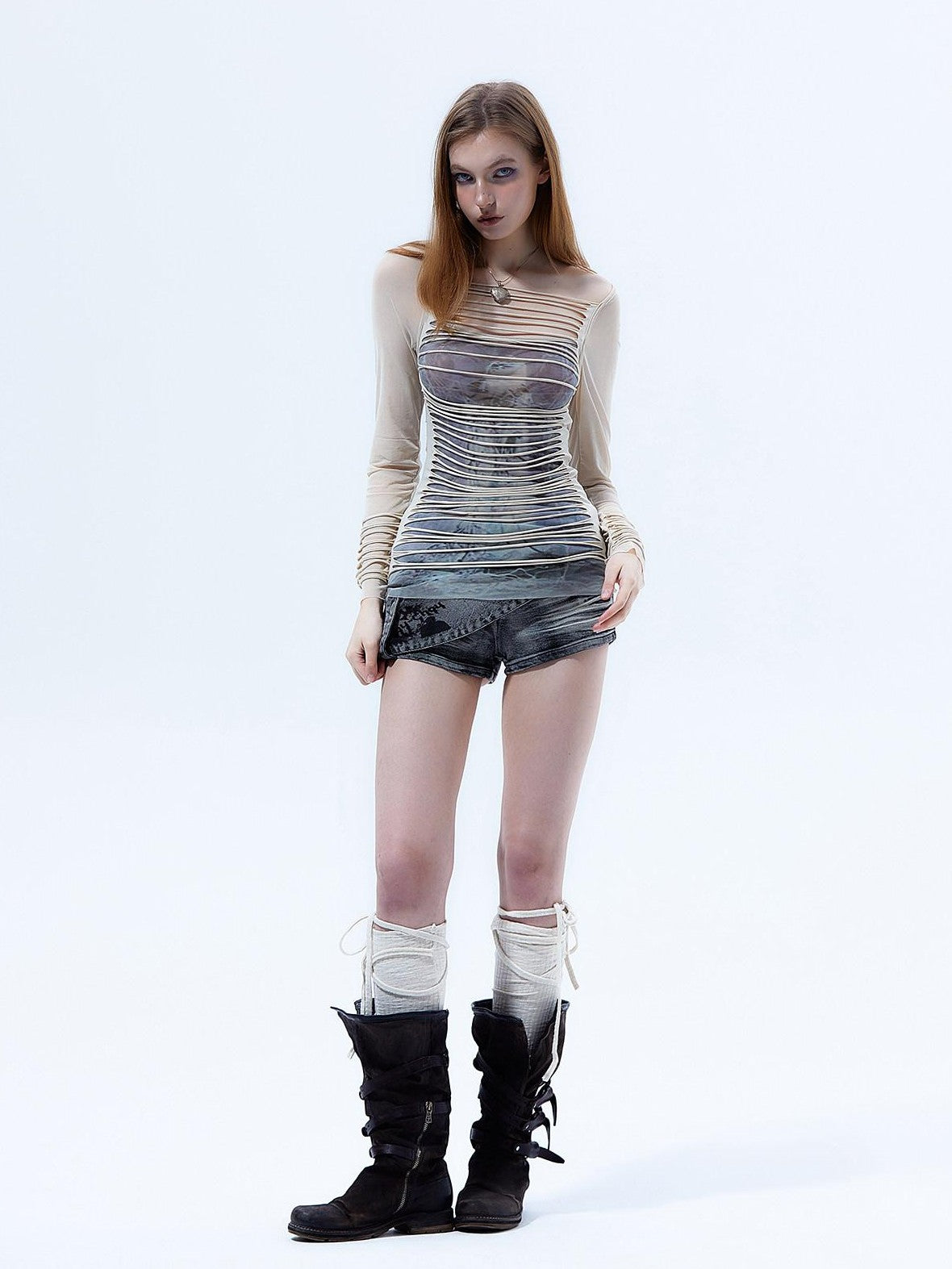 Emoha Y2k Retro Striped 3d Embellished Slim Fit Women&